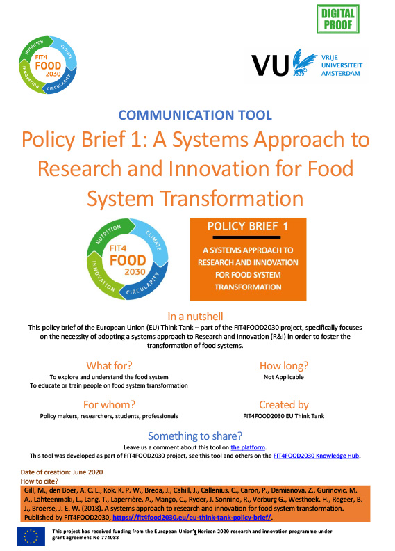 Policy brief #1 A Systems Approach to Research and Innovation for Food System Transformation (#1 update)
