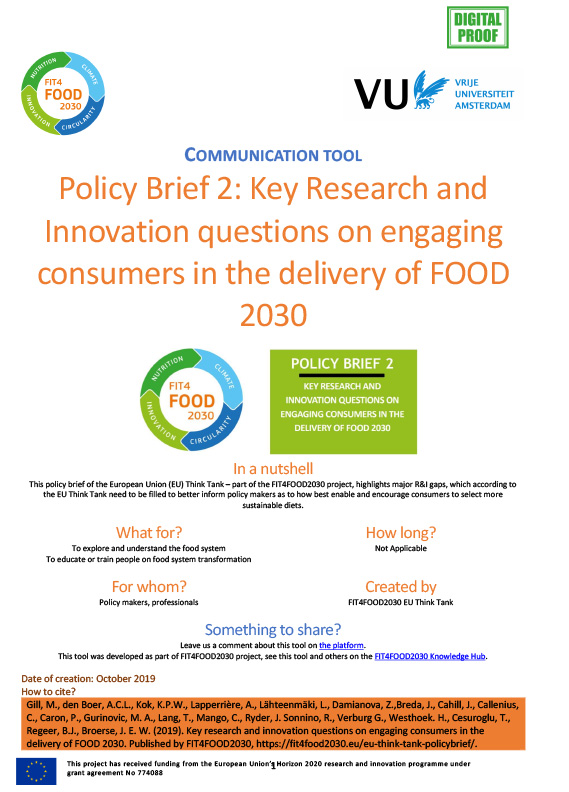 Policy brief #2 Key Research and Innovation Questions on Engaging Consumers in the Delivery of Food 2030